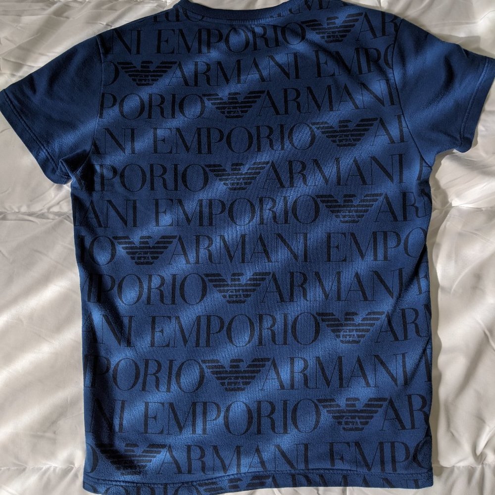 Emporio Armani - Large Cotton Tee Shirt T-Shirt - Blue with All-Over Print